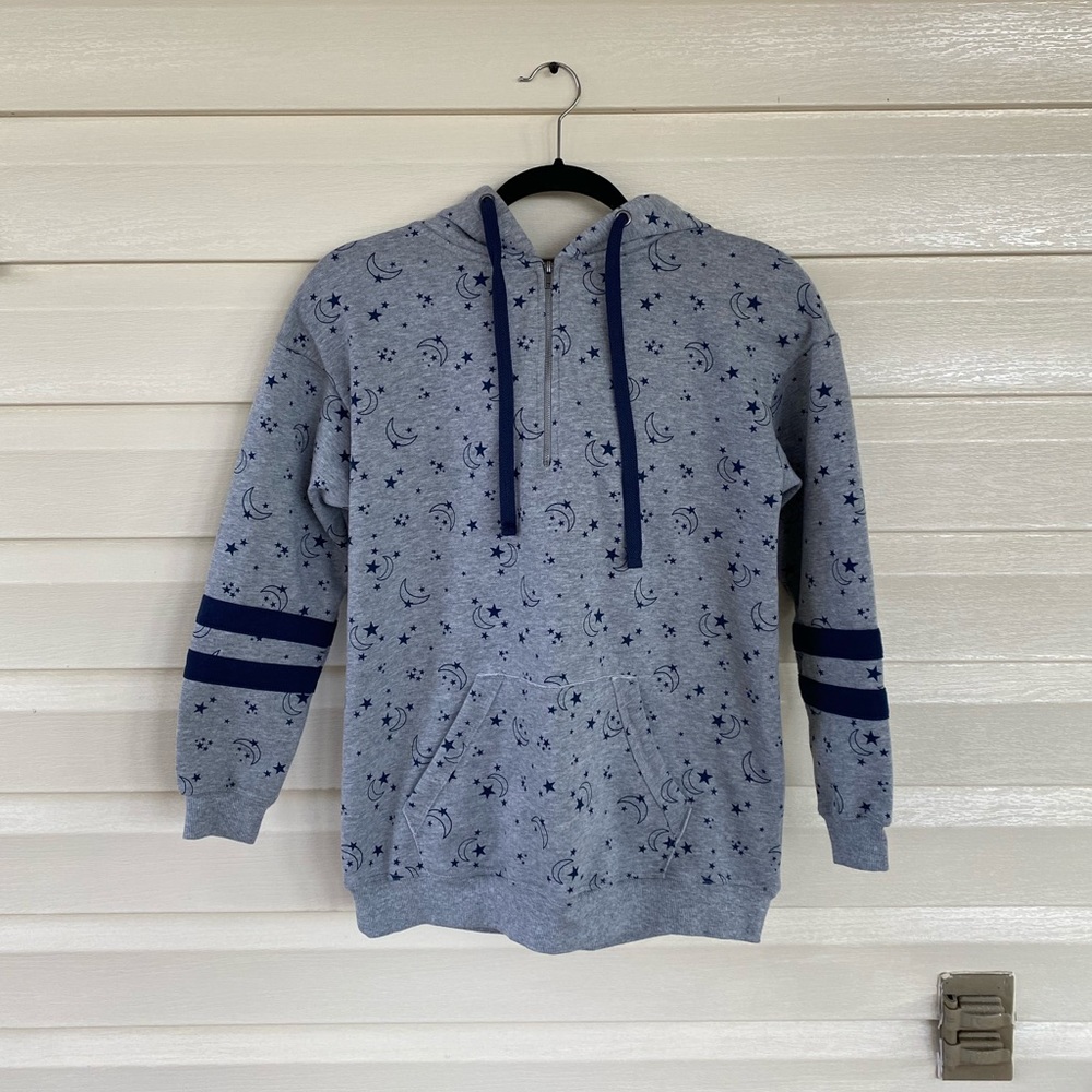 Gray Hooded Half Zip Sweatshirt with Stars Size S